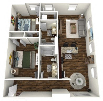 Floor plan for 2 beds, 2 baths, 1150 sqft